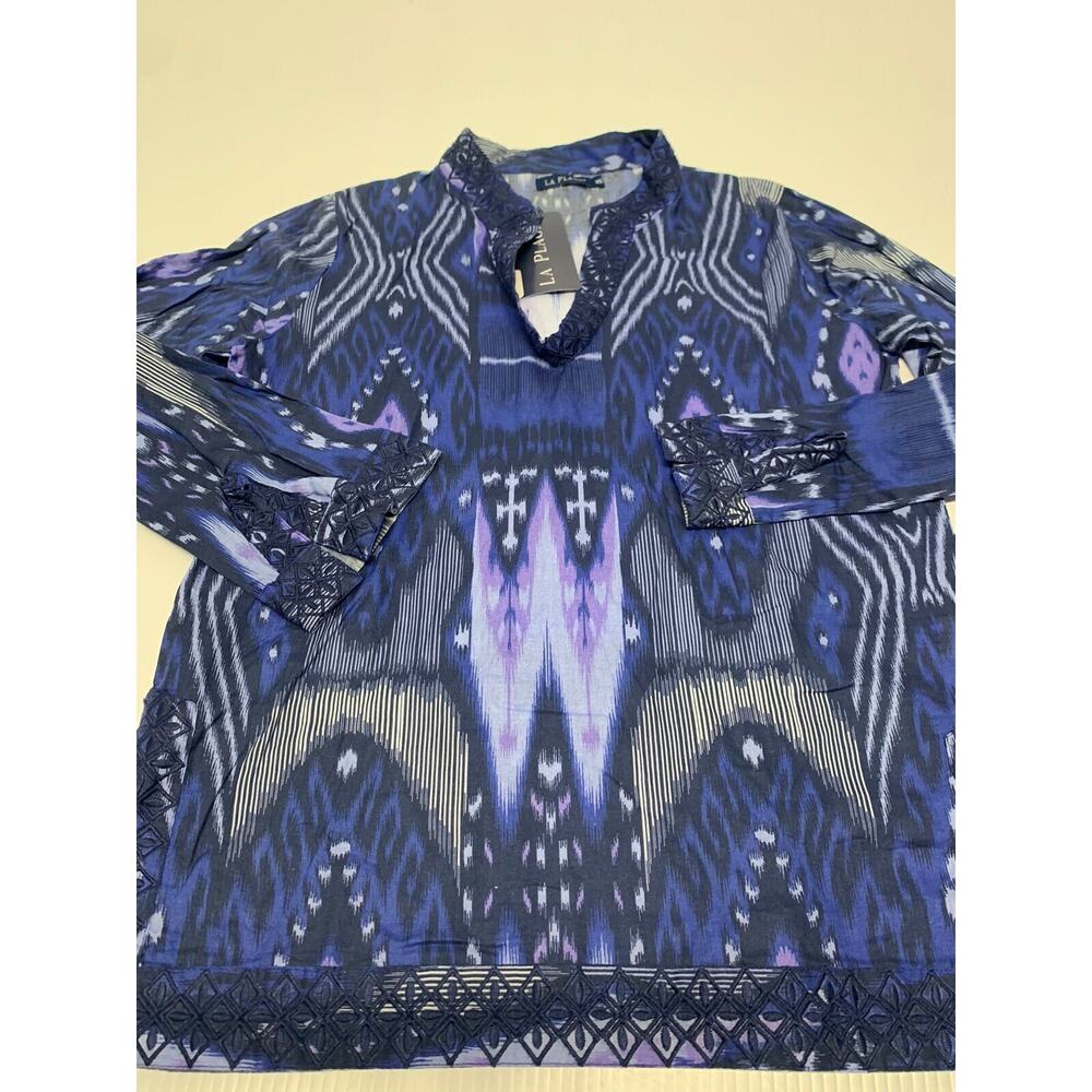 New La Plage Carolyn Tunic Ikat Top Blue XS Women's A1 Was $160